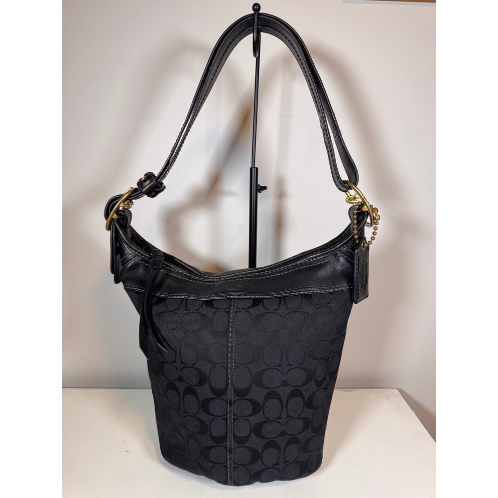 Coach Bleeker Black Signature C Jacquard Canvas Leather Trim Hobo Shoulder Bag